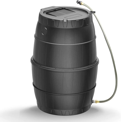50 Gallon Black Rain Barrel Water Catcher - Collect Rainwater for Outdoor Use - EJWOX Products Inc