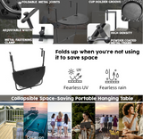 Folding Balcony Hanging Table - Outdoor Railing Bar Serving Table, 3 Adjustable Height/Durable & Maintenance-freet Material, Suitable for Patio, Garden and Deck(Black Wicker Style) - EJWOX Products Inc