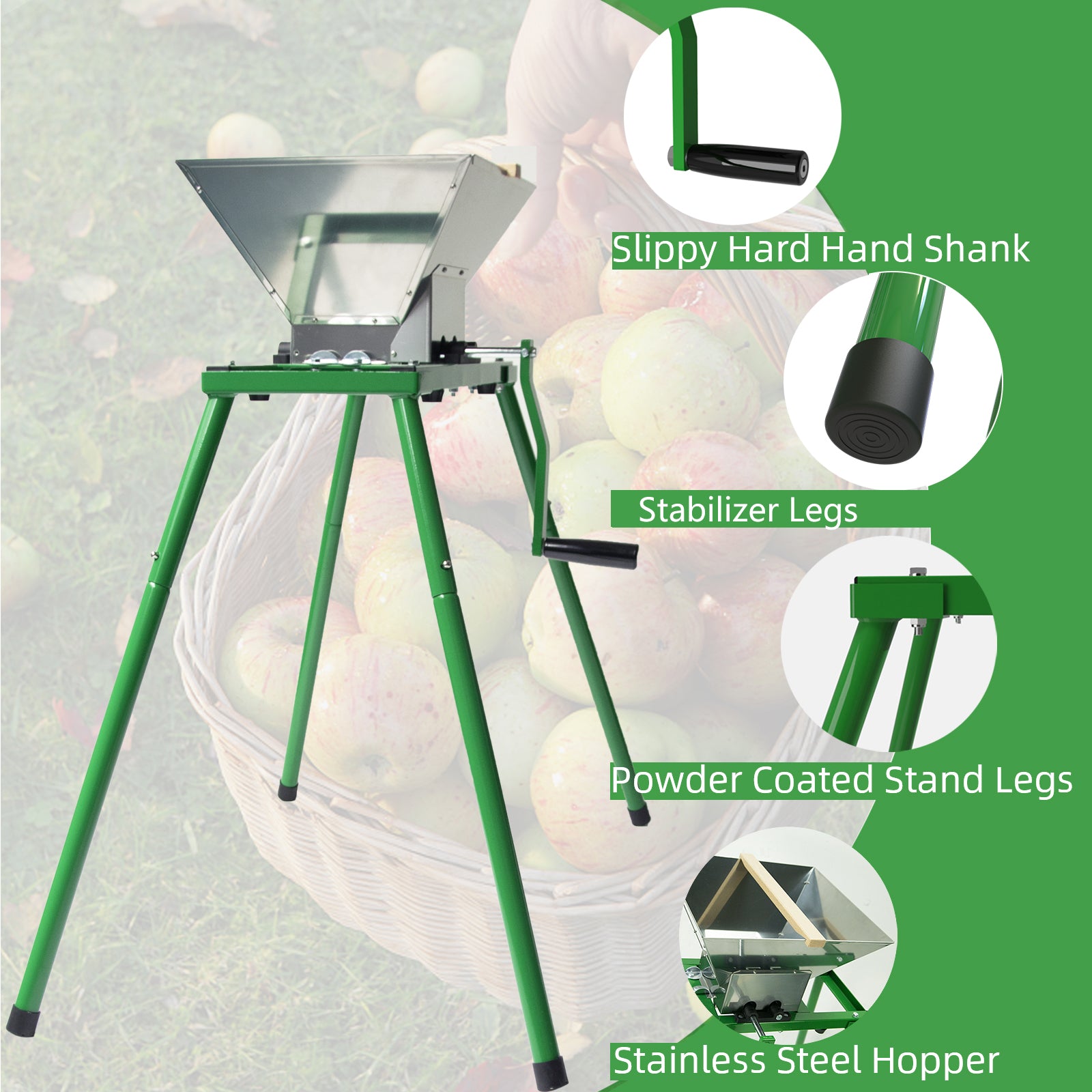 Fruit and Apple Crusher with Stand - 7L Manual Juicer