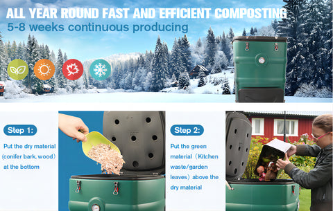 Ejwox Large Compost Bin Outdoor- 143/190 Gallon (540 /720 L) Garden Composter-BPA Free, Black