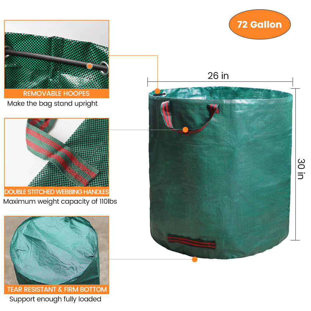 3-Pack 72 Gallon Lawn Garden Bags,Reusable Extra Large Leaf Bags Yard Waste Bags Paper Waste Management Bagster Recycling Bag Trash Bags