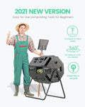 2021 Upgraded Tumbling Composter with Compost Thermometer - Dual Chamber Garden Compost Bin - EJWOX Products Inc