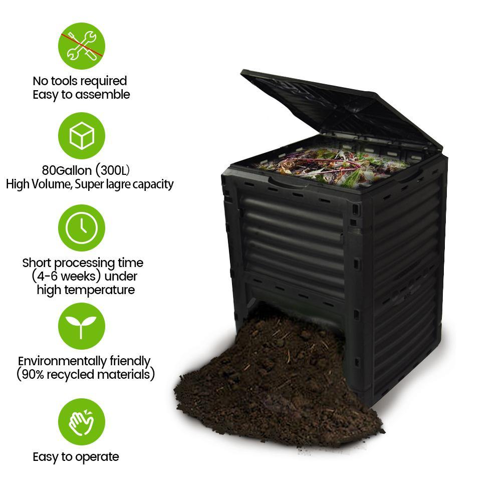 Dextrus Large Outdoor Compost Bin, 80 Gallon (300L) Composter Box with  Snap-on Top Lid and Aeration System, Lightweight Garden Compost Barrel  Tumbler, Easy Assembly, BPA Free 