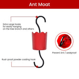 EJWOX Hummingbird Feeder Insect Guard - Outdoors Large Ant Moat with Hooks, 2-Pack, Red - EJWOX Products Inc